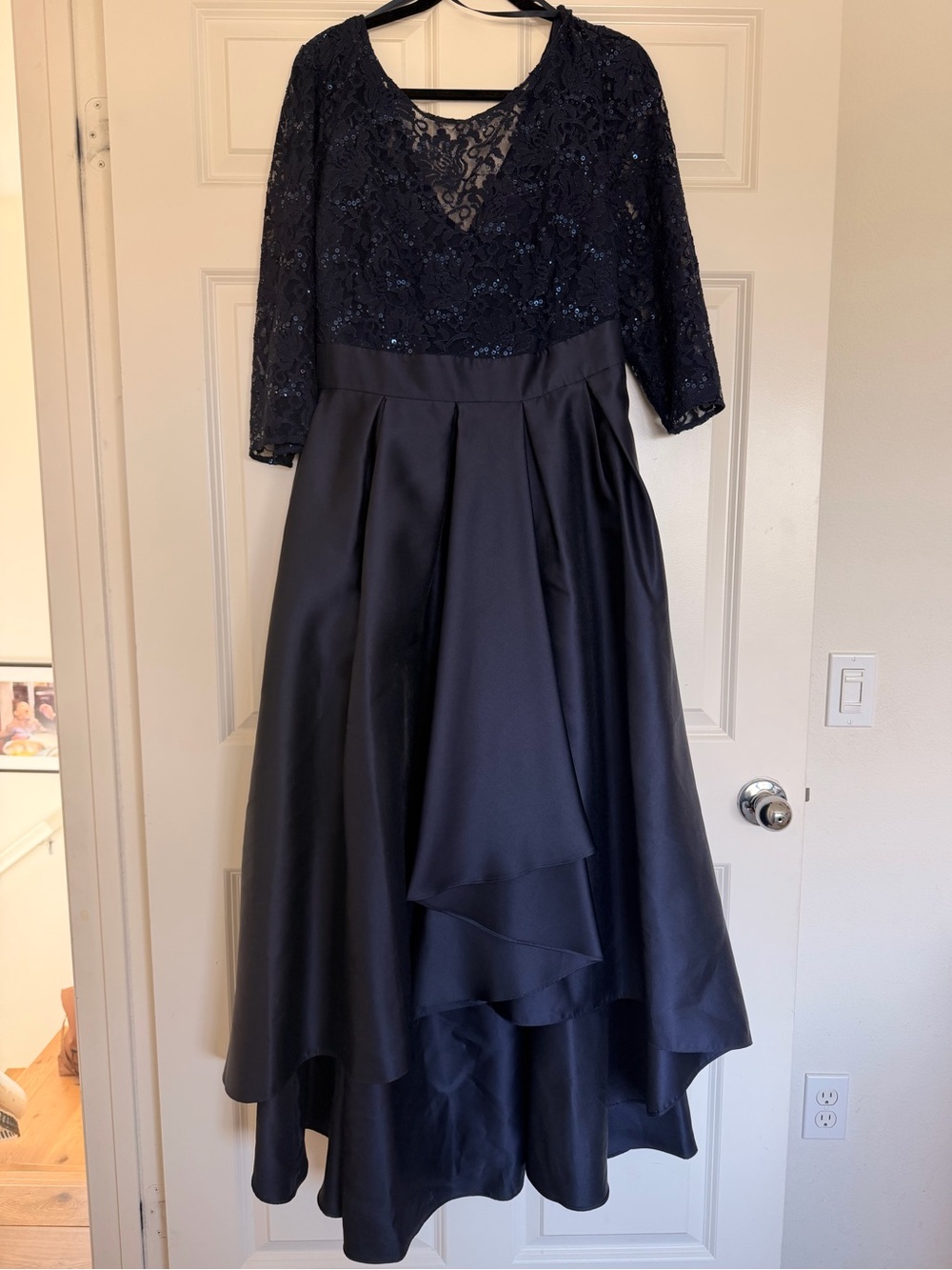Formal Navy Lace Bodice A-Line Dress